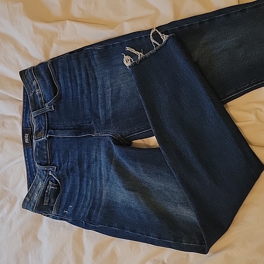 Paige 28 denim jeans fray ankles distressed details